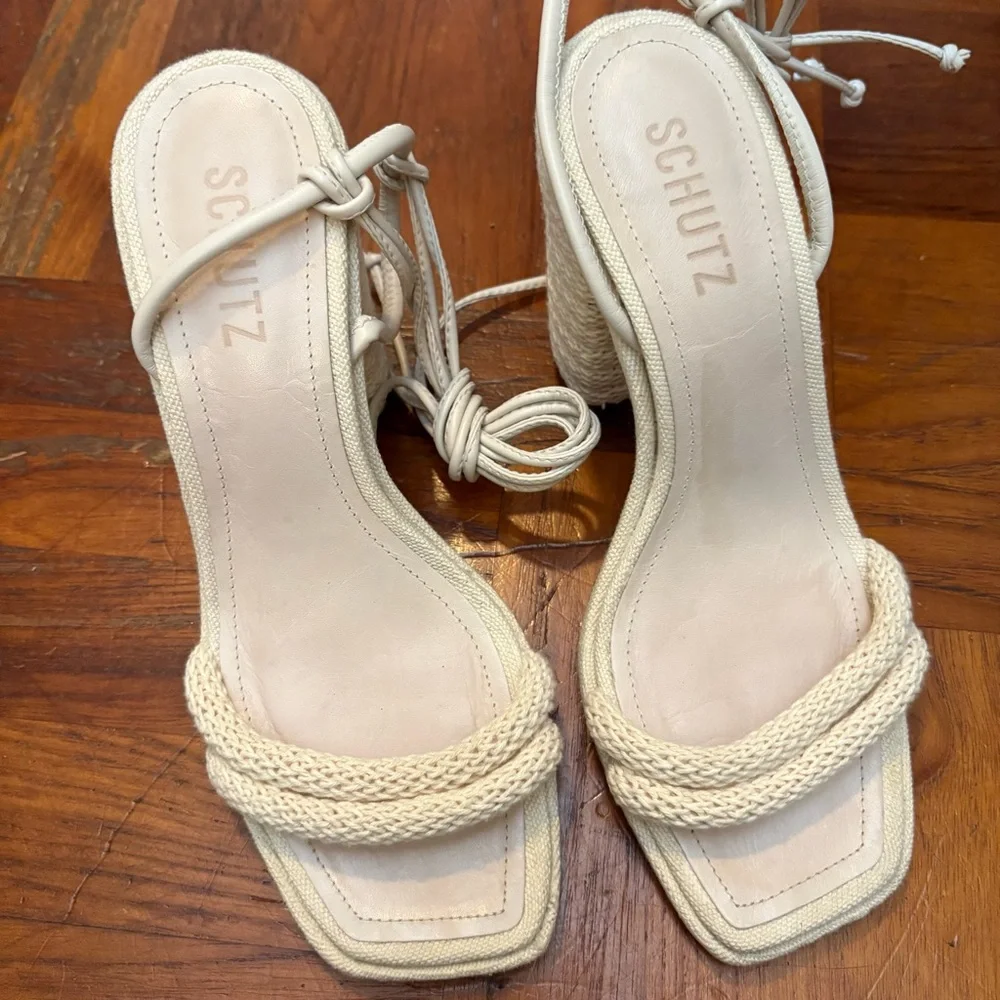 SCHUTZ Cream Braided Rope Strap Sandals